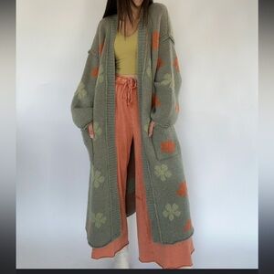 POL Green and Orange Floral Cardigan